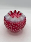 Fenton Cranberry Opalescent Art Glass Vase Daisy Pattern Ruffled Rim Signed