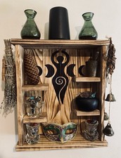Wooden Triple Goddess Altar Shelf Wiccan Moon Phase Crystal Display
