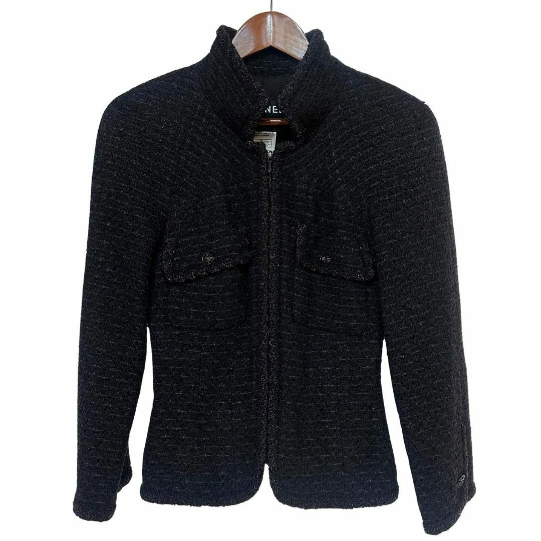 Giacca Chanel Tweed Zip 38 Made In France Nera 06C
