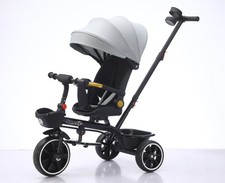 5in1 Baby Tricycle Grey 3-Wheel Bike Trike & Stroller with Canopy 80% Assembled