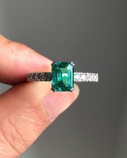 Green Emerald Cut Cubic Zirconia Engagement Ring 925 Sterling Silver Unique Ring