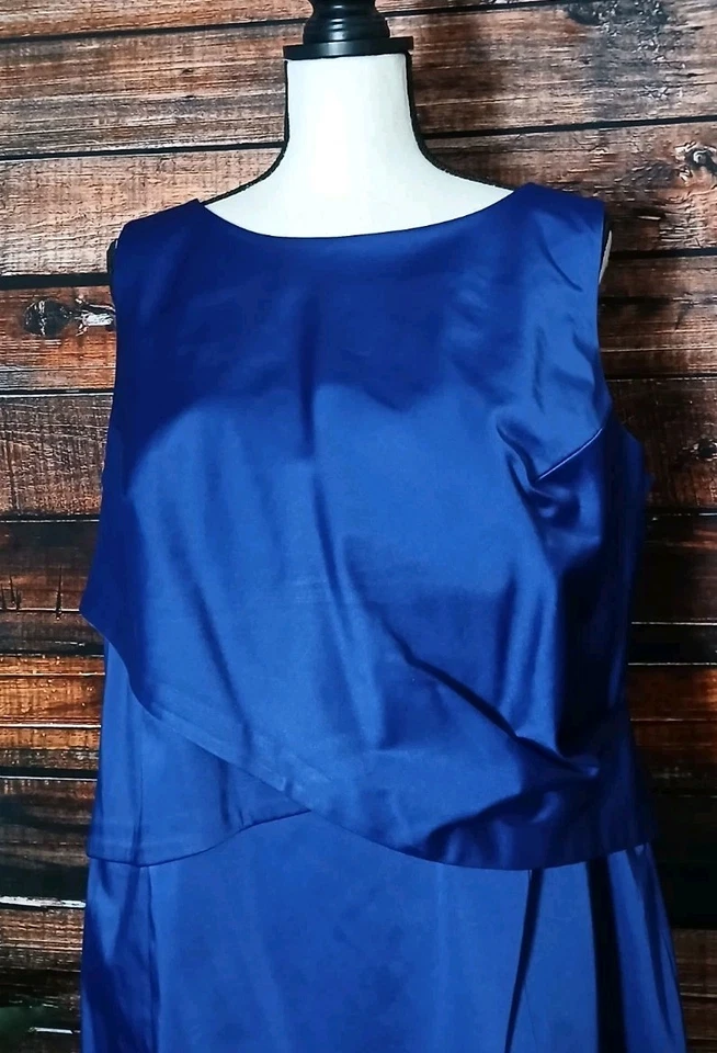 Talbots Woman Dress Plus Size 16 W Satin Sheath Draped Waist Formal Royal Blue - Image 4 of 4