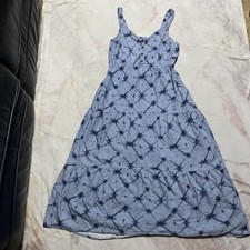 Sonoma Tie Dye Blue Sleeveless Tiered Sundress Midi Dress S Boho Smocked Cottage