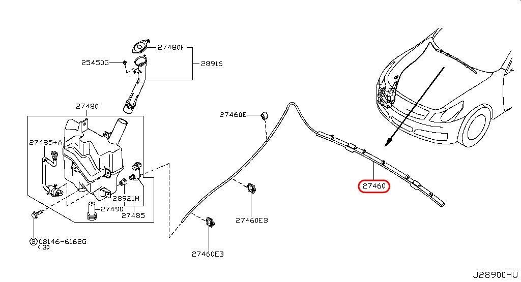 Nissan Infiniti Skyline v36 G37 HoseWasher Nozzle B8932JU40A OEM