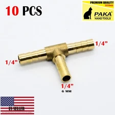 1/4 HOSE BARB TEE Brass Pipe 3 WAY T Fitting Thread Gas Fuel Water Air - 10 pcs