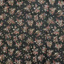 Black Floral Printed Cotton Fabric Pinks Blue White Green 1 3/4 Yards x 56 In