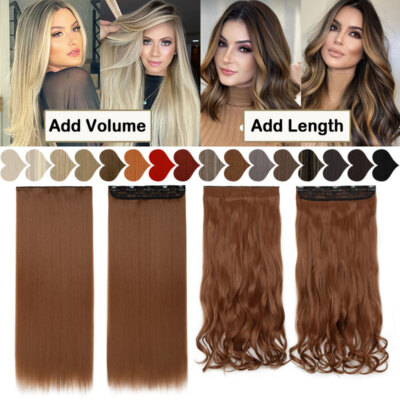 100% Natural Synthetic Hair Long Full Head Clip in on Hair Extensions Thick 145g