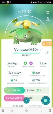 Shiny Venusaur Legacy ( Frenzy Plant ) Pokemon Tr@de Go