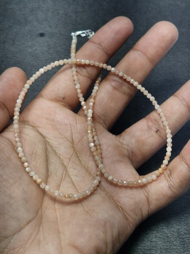 necklace 28" string 3 mm beads moonstone gemstone beads set in 925 fine silvers - Picture 2 of 8