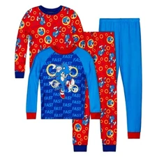 4 PC Kids Sonic the Hedgehog Pajamas Set T Shirt Pants Boy 4 5 8 10 XS L NWT