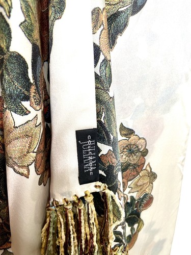 Vintage Juliana Collezione Italy Beige Floral Tassel Silk Scarf 12"x 54” - Picture 5 of 6