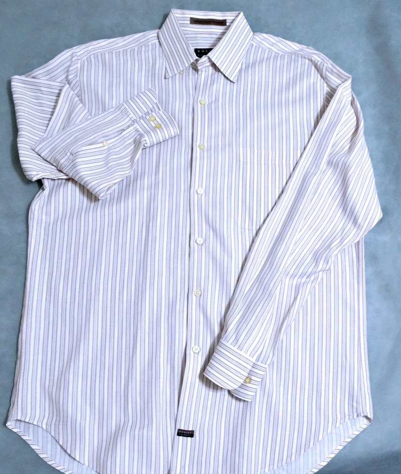 CAMISA ROBERT TALBOTT HOMBRE L 17 TOSTADO ROSA PÁLIDO BLANCO RAYAS TELA CARMEL Foto 3 de 4