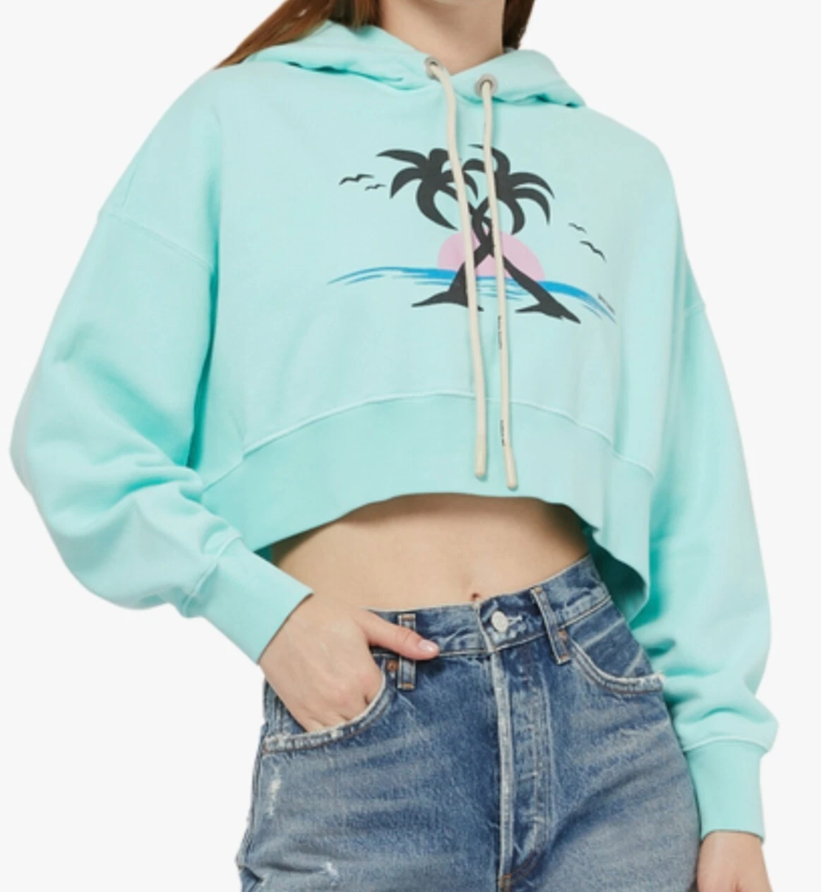 Felpa con cappuccio tagliata Palm Angels XS Seafoam nuova con etichette autentica £490 prezzo di ricambio