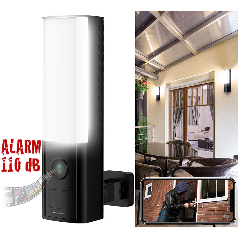 VisorTech 2er-Set LED-Außenwandleuchte, WLAN-2K-Kamera, PIR, Nachtsicht, Sirene - Bild 3 von 4