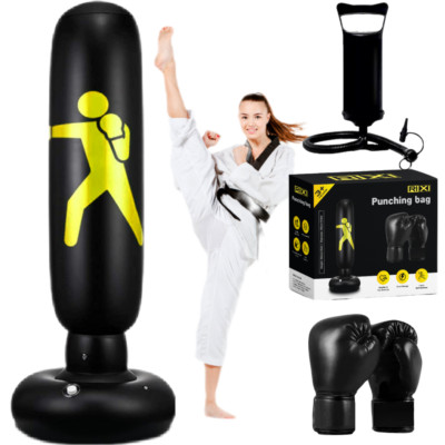 Rixi Inflatable Ninja Punching Bag for Kids 63 inch Black-Yellow