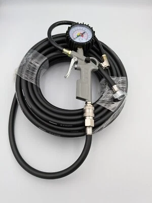 TT Tire Inflator Flexible Hose, Air line, 15m, for HGV with Pressure Gauge Gun