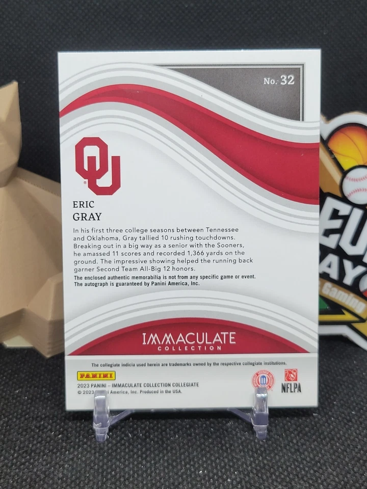 ERIC GRAY 2023 Immaculate Collegiate RC Patch Auto /99 RPA Sooners Giants (CBRP) - Image 2 of 2