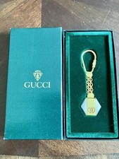 NEW GUCCI Auth Vintage GG Logo Interlocking Gold Key Chain Holder Ring Charm BOX