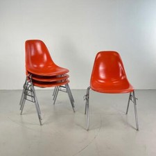 4x Eames Dss Sedie Herman Miller 50s 60s Corallo Arancione da Accatastare Base #