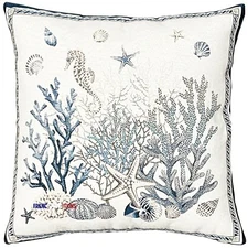 French Provencal Jacquard Woven Pillow Cover Coral Sea Life - Made in France