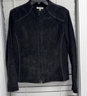 YVONNE MARIE Lined BLACK SUEDE LEATHER Zip-Up TAPERED FIT Jacket/Coat MOTO sz 10