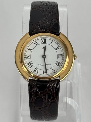 Etienne Aigner 32mm Gold Tone Quartz Watch w/Brown Leather Band & New Battery