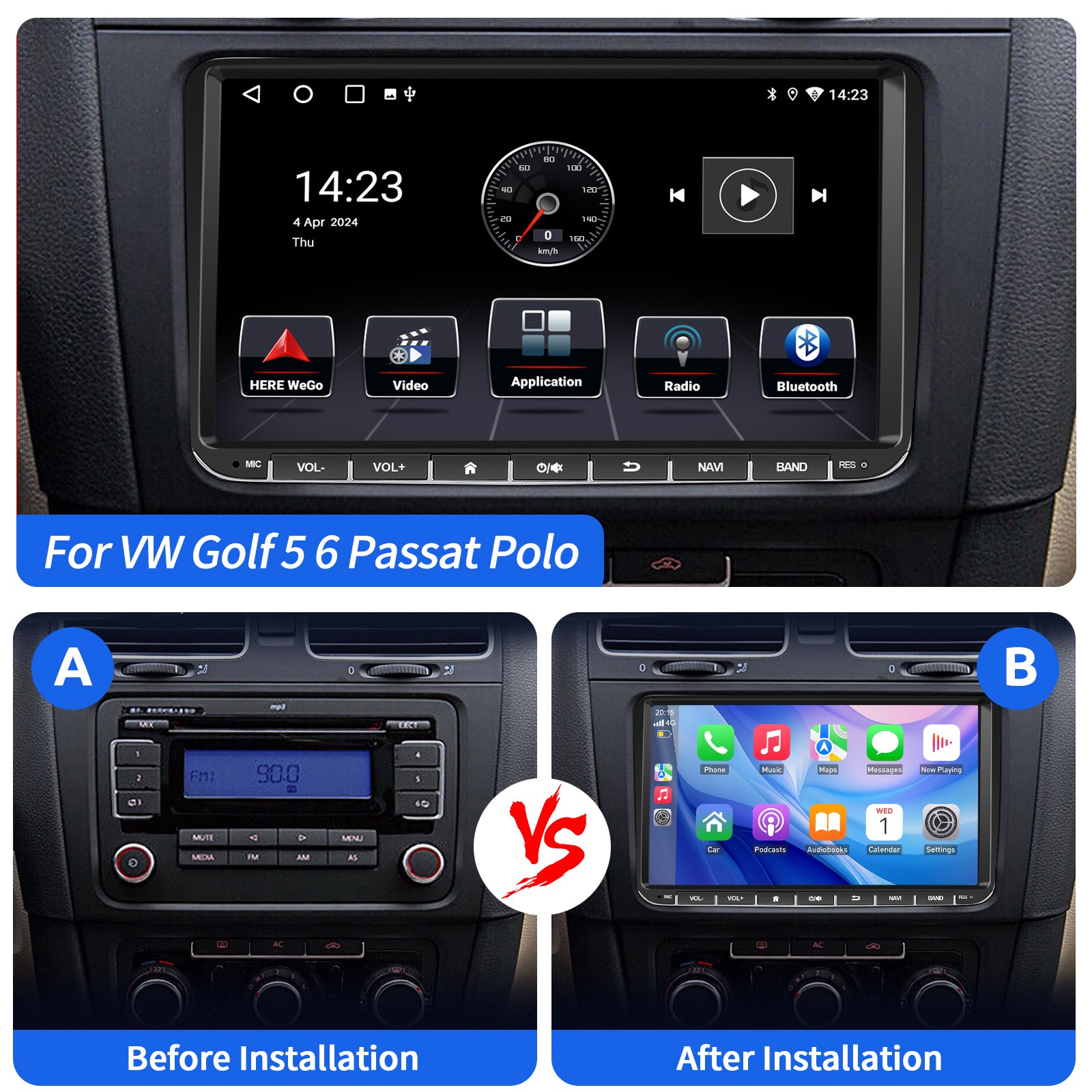 For VW GOLF MK5 MK6 9" Apple Carplay Car Stereo Radio Android 15 4+64GB GPS WIFI — image 4