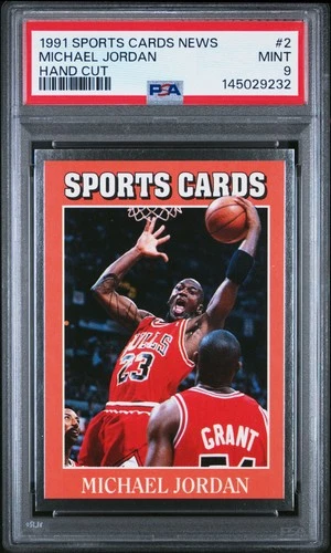 145029232 Michael Jordan 1991 Sports Cards News #2 Hand Cut PSA 9