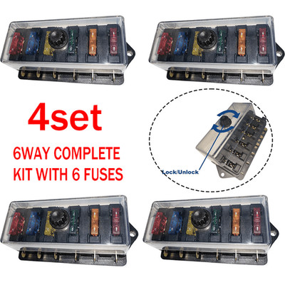 6 Way Blade Fuse Box Waterproof Fuse Holder Block Universal,For Car SUV Bus 4set