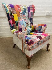 Vintage Parker Knoll Chair Newly  Upholstered In Bright Colours Patchwork Design