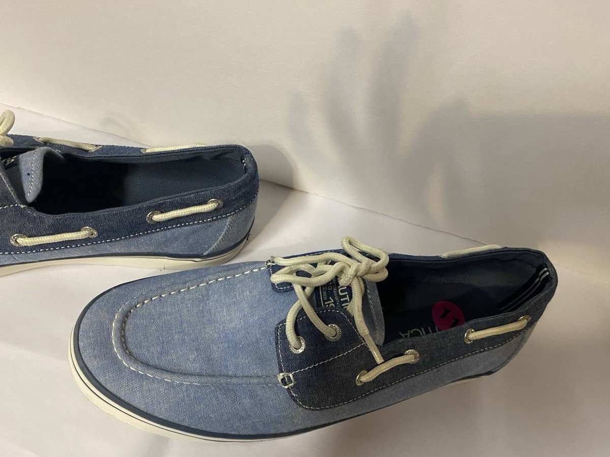 Nautica Men's US 11 Blue Canvas Boat Shoes Lace Up Round Toe White Sole View 2