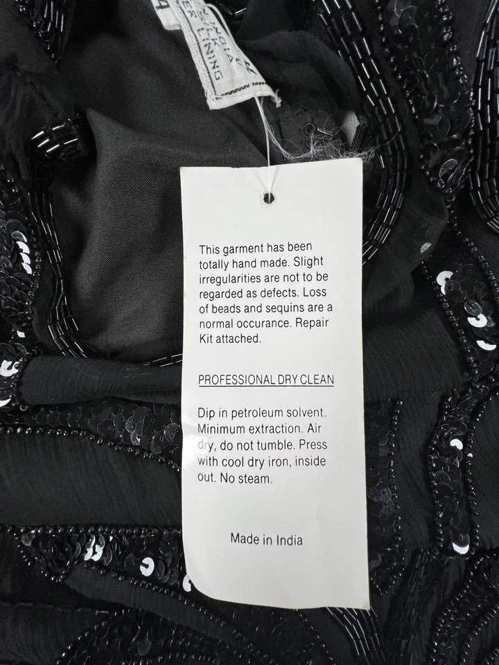 Новый с Ярлыками винтажный Stenay черный блестками бисером длинным рукавом платье (размер 14) - 100% шелк - Изображение 4 из 4