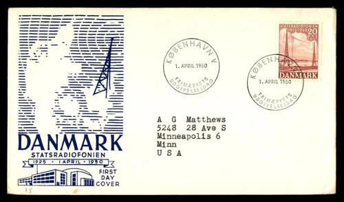 Mayfairstamps Denmark FDC 1950 Towers Map Statradiofonien First Day Cover aax_55