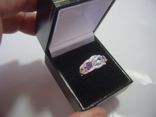 Solid Silver Ring- superb natural sky blue topaz &2 amethyst &2  citrines Size k