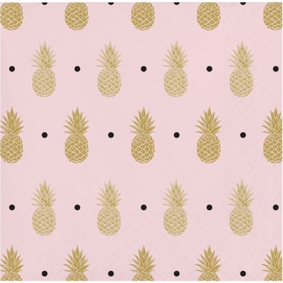 Gold Pineapple Wedding Foil Stamped 3-Ply Beverage Napkins 16 Pack Decoration