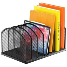 Black 7Section Metal Upright File Sorter Organizer Office Desktop Mesh Iron