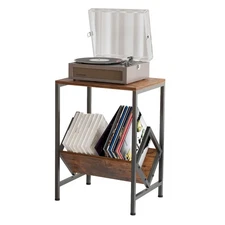 Spacious Turntable Stand with Vinyl Record Storage, Holds 80+ LPs, All-in-One...