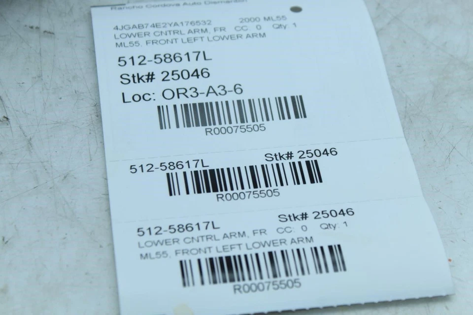 Driver Lower Control Arm Front 163 Type Fits 00-05 MERCEDES ML-CLASS 75505 - Image 2 of 4