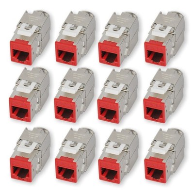 12 Stück Keystone Module CAT 6A RJ45 Buchse rot vollgeschirmt AWG 22-25