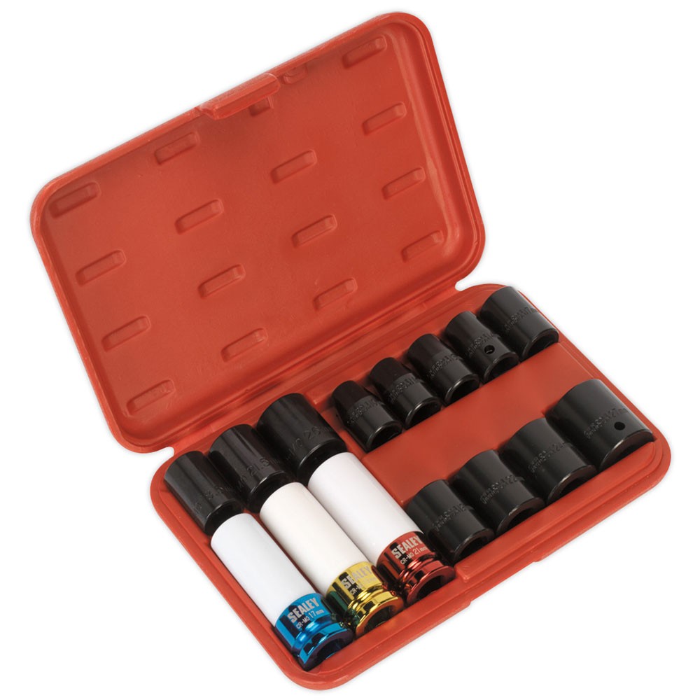 Sealey Impact Socket and Wheel Nut Remover Set 1/2""sq Drive 15pc