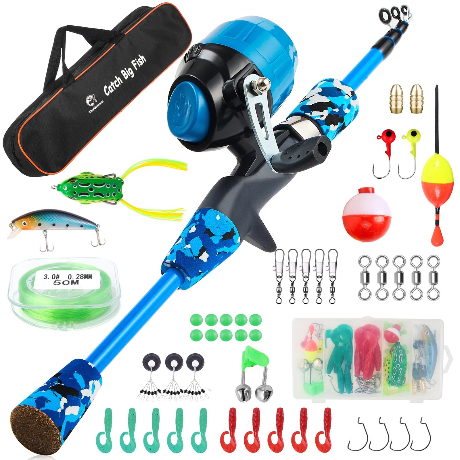 Kids Fishing Pole Kit Set，Portable Telescopic Fishing