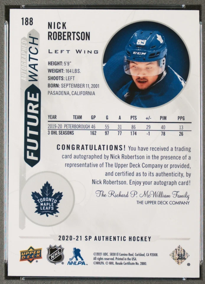 2020-21 SP Authentic Future Watch Auto Nick Robertson /999 #188 - Image 2 of 2