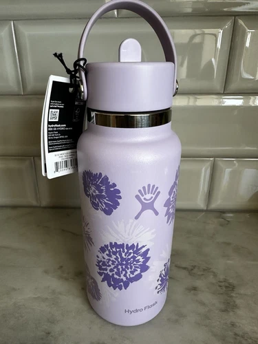 Hydro Flask 32oz Insulated Bottle Wide Mouth Purple Floral Special Edition