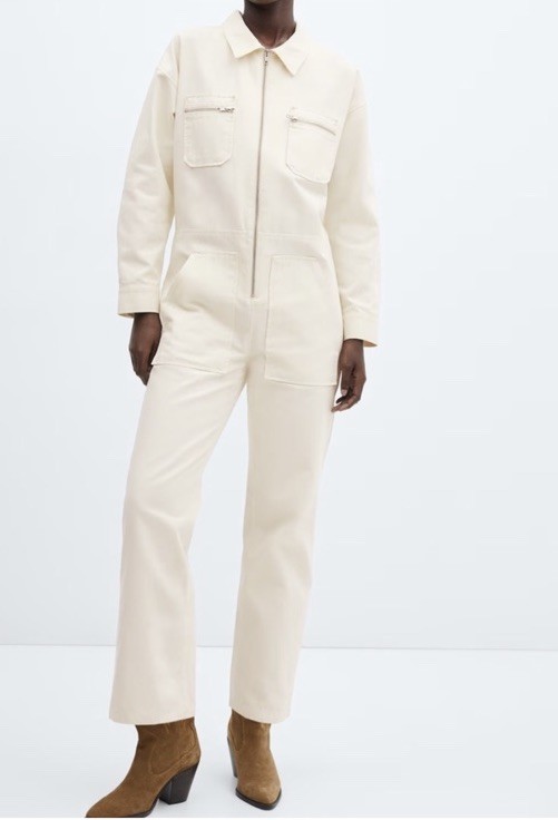 NWT MNG Mango Renata Jumpsuit  One Piece Denim Women’s Size Small Cream Beige