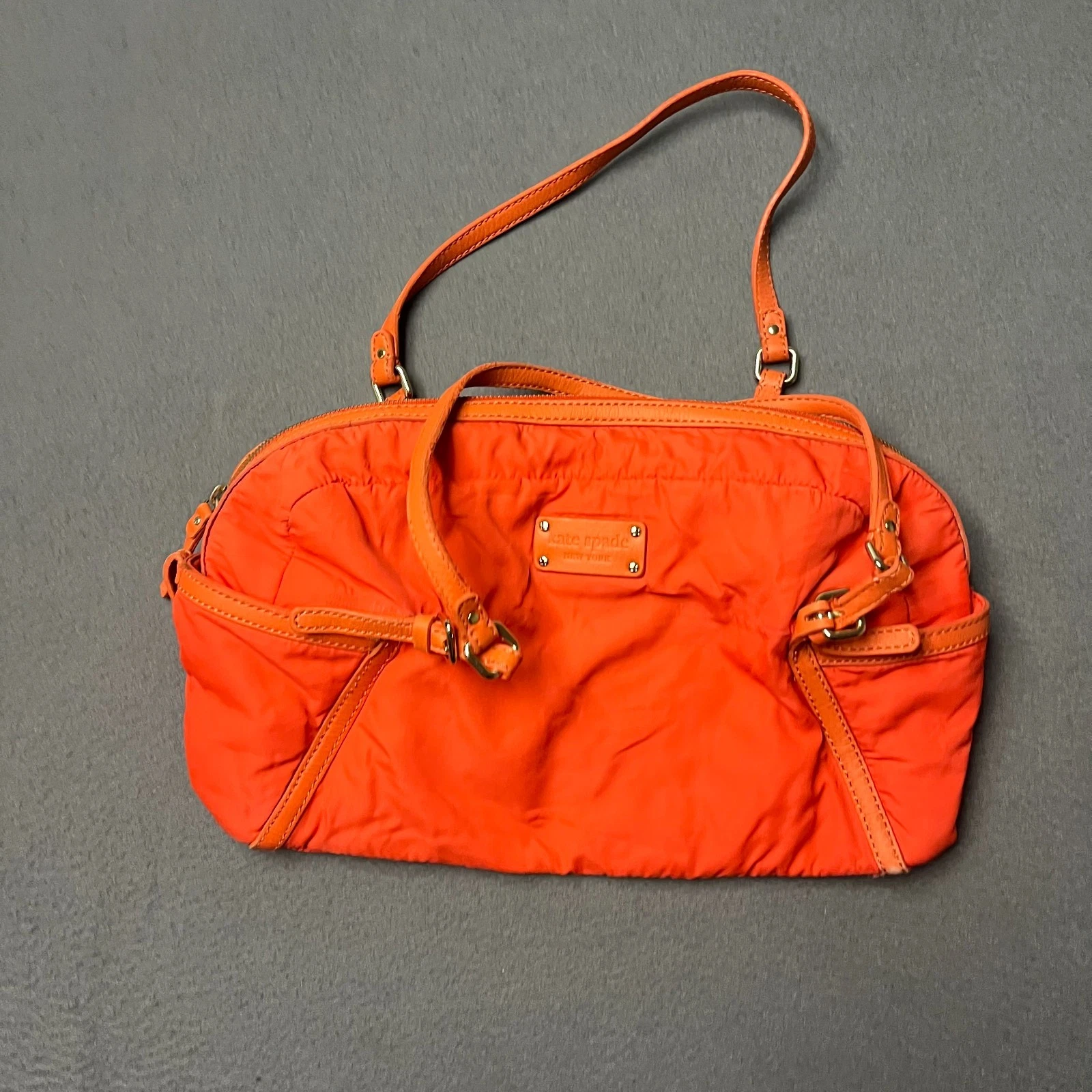Kate Spade Orange Nylon Satchel Handbag Zipper Pocket Designer Rectangle Medium