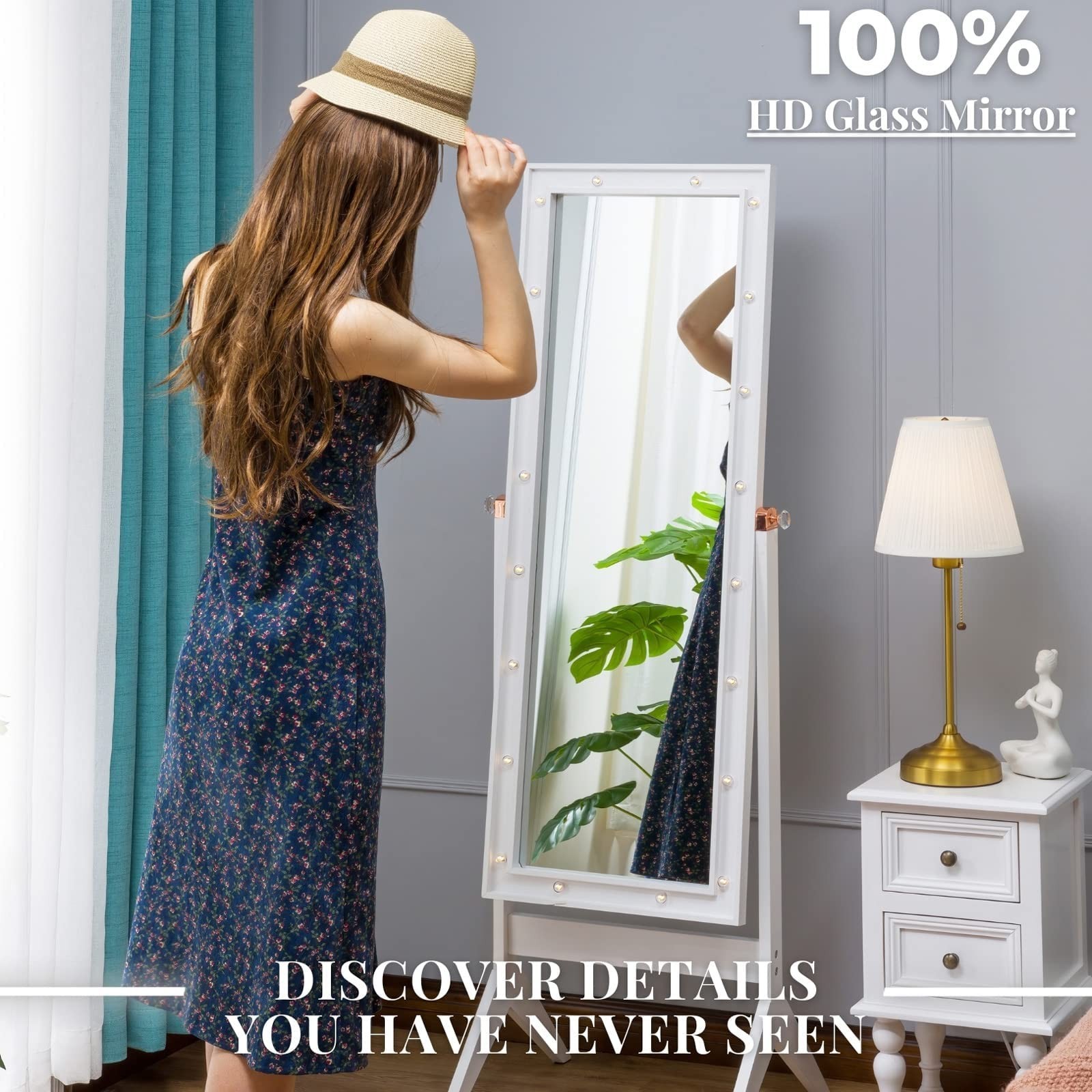 LUXFURNI Full Length Mirror With Stand, Full Body for Bedroom, Floor Cheval W...