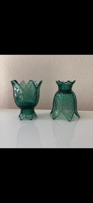 Vintage Fenton Art Glass Tulip Shape Aqua GreenTwo Way Votive/Candle Holders (2)