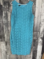 NWT Talbots Turquoise Aqua Lace Crochet Overlay Sheath Dress Size 16