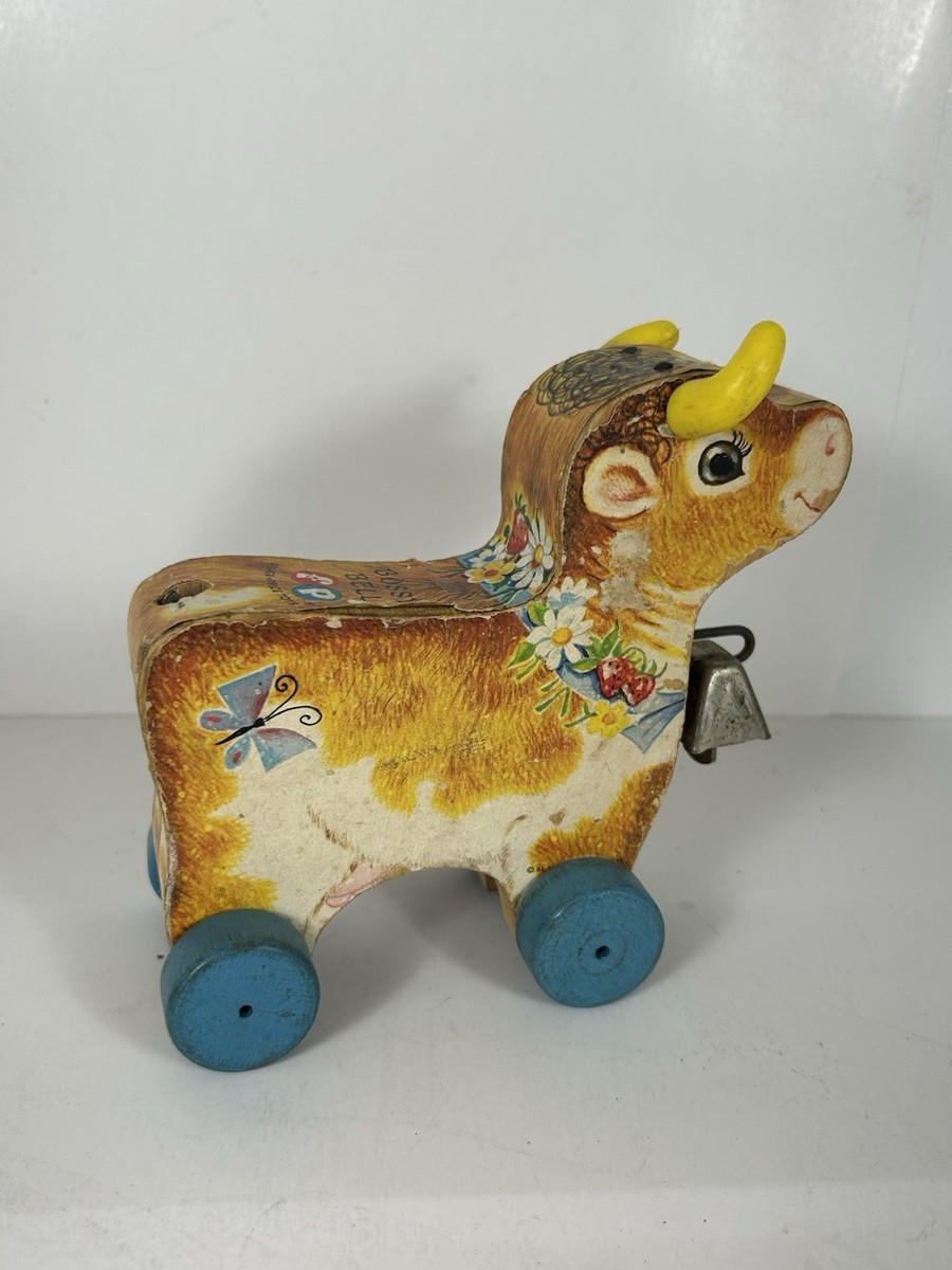 Fisher Price Vintage 1960's Bossy Bell Wooden Cow Pull Toy | eBay