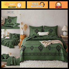 Southwestern Aztec Quilt Set - Reversible Rustic Bedspread, 3 Pieces, King Size,